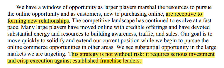 3/ Bezos knew that building out the infrastructure needed to make e-commerce work would require a lot of capital, making it a risky venture.But he also knew that b/c e-commerce was just beginning, customers were forming new, possibly sticky relationships w/merchants online.