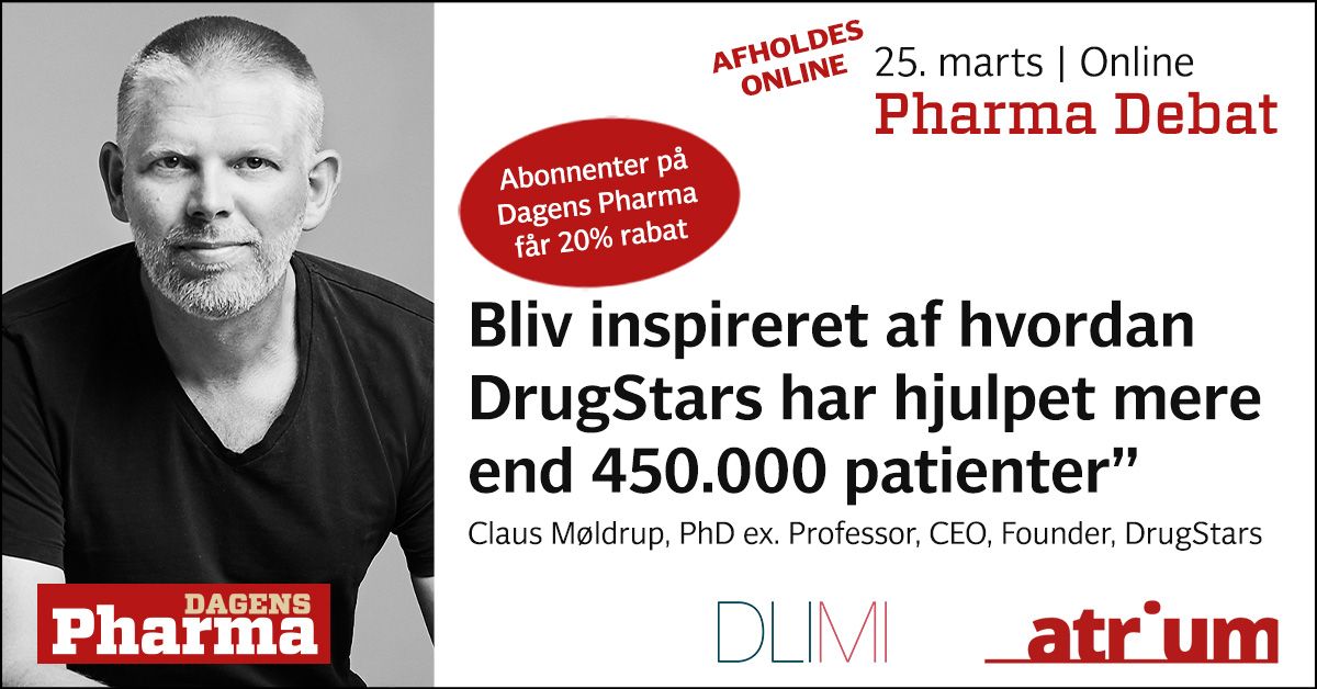 Tilmeld dig Pharma Debat: Torsdag 25/2 kan du f.eks. møde CEO for DrugStars, Claus Møldrup. Læs mere og tilmeld dig her: buff.ly/3pMd1Oi
