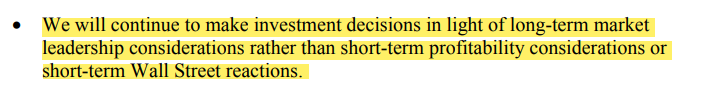 5/ B/c  $AMZN would always prioritize long-term over short-term, it was going to make different decisions than other cos. That starts w/ customer obsession, but includes things like not worrying about GAAP quarterly earnings or Wall St. expectations.