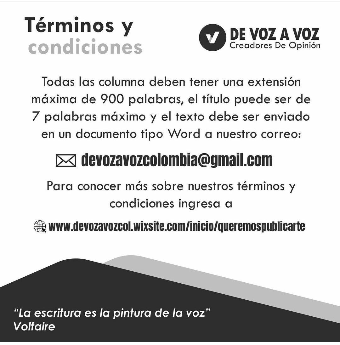 DeVozAVoz's tweet photo. Queremos que tu opinión llegue a muchas personas, por eso te invitamos a mandar tus columnas a nuestro correo electrónico  devozavozcolombia@gmail.com 📥.
¡Esperamos tus columnas e ideas nuevas! ✍️ https://t.co/51Hpz9Z5kx