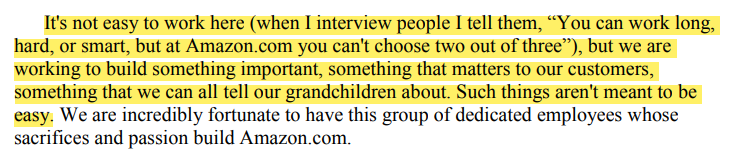 6/ I think the other great nugget in this first letter was how Bezos thought about hiring and share-based compensation. He intentionally used SBC to get employees thinking w/ an owner's mindset and outlined the incredibly high standards he would hold employees too.