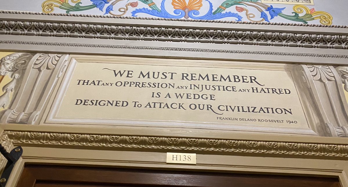 SYMBOL OF RESILIENCE: I saw this quote over a door in the Capitol. It reminded me that healing is more than about accountability of the President and others that participated that day. “Oppressions and injustice and hatred is a wedge designed to attack our civilization”