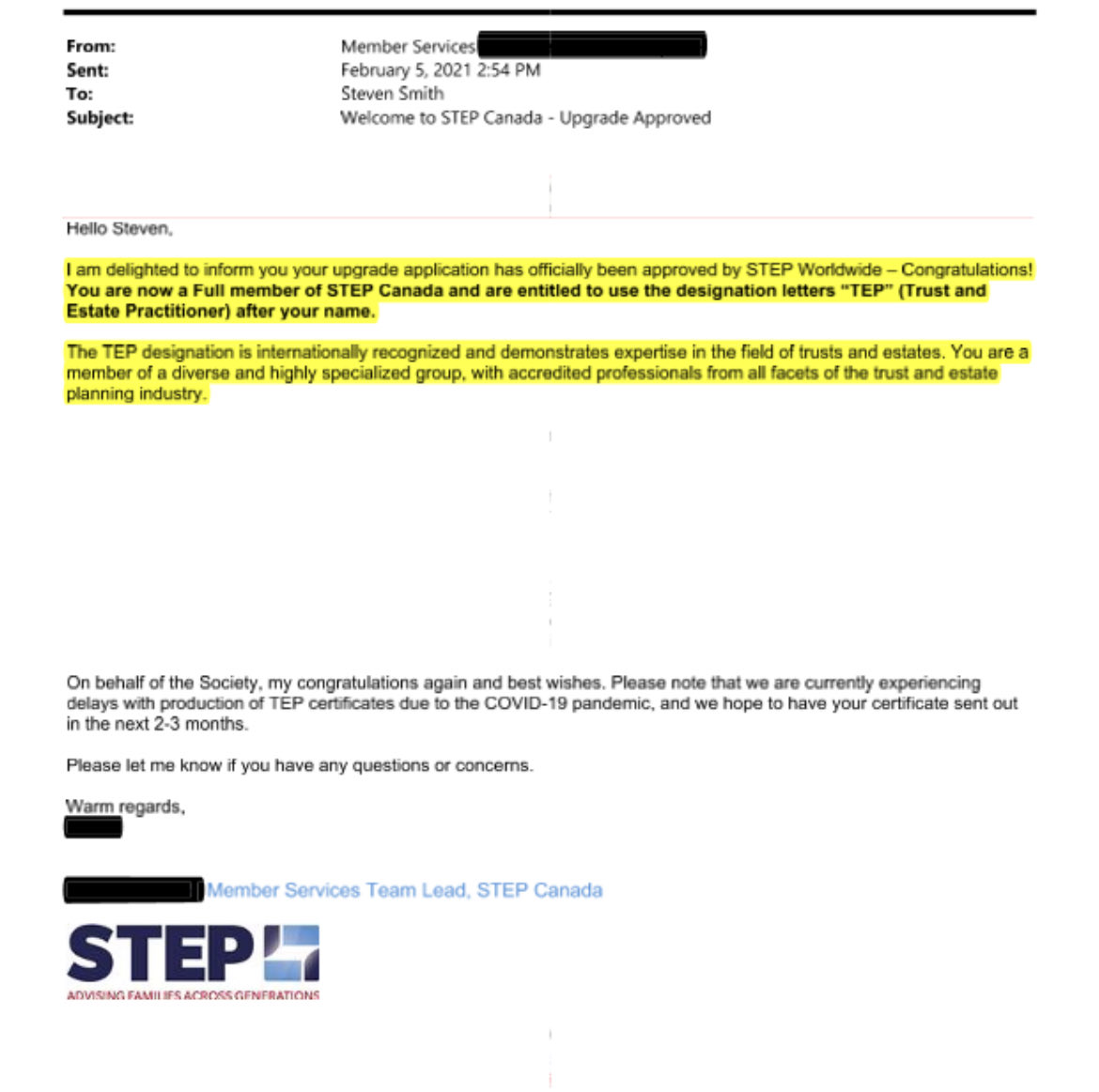 Officially a #trustandestate practitioner. Excited to apply the #TEP with integrity 

⁦<a href="/STEPCanada/">STEP Canada</a>⁩ #tax #estateplanning #familyoffice #howcanihelp?