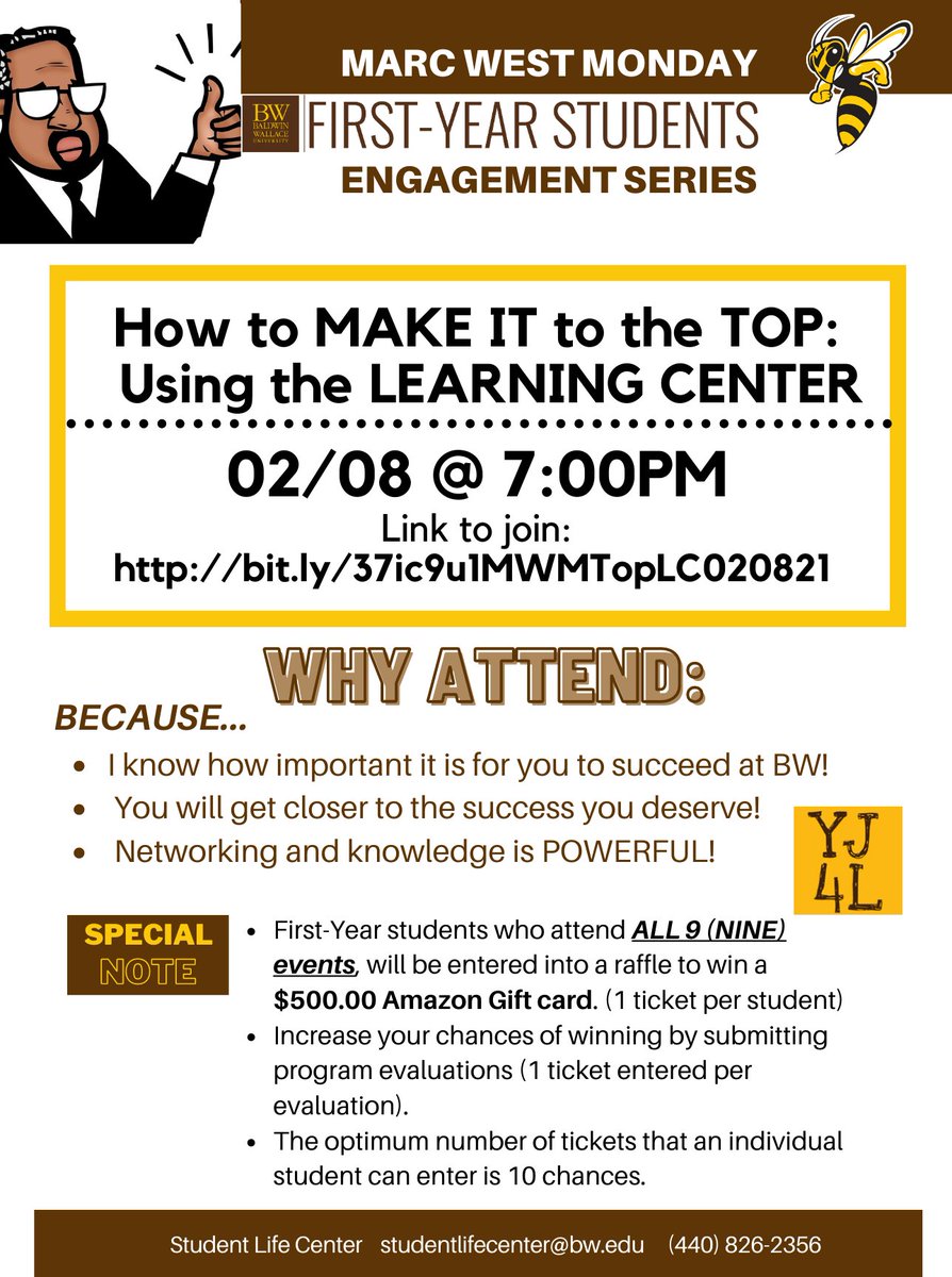 BWMarcWest's tweet photo. Wanted BW First-Year students to be aware of the upcoming series. 1st event is on Monday, 2/8 Hope to see you there! https://t.co/cJPNfKbA7X