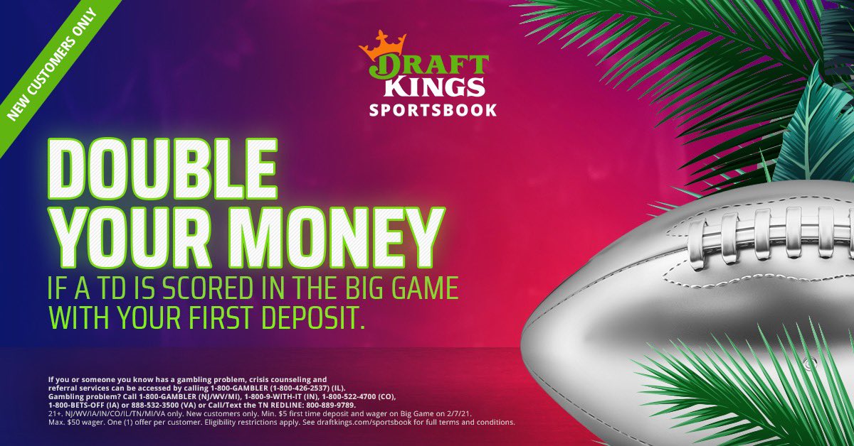 SGGpromotions's tweet photo. We have partnered with DraftKings to provide a MUST HAVE SBLV promotion ⬇️ 

If just ONE TD is scored in SBLV, you will double your money 📈

Simple. As. That. 

Sign up at https://t.co/aJdqVgnSlZ (takes 2 minutes), the big game is just 24 HOURS AWAY (T&amp;Cs Apply) 💰 #SGGPROMO https://t.co/XeyYrylrna
