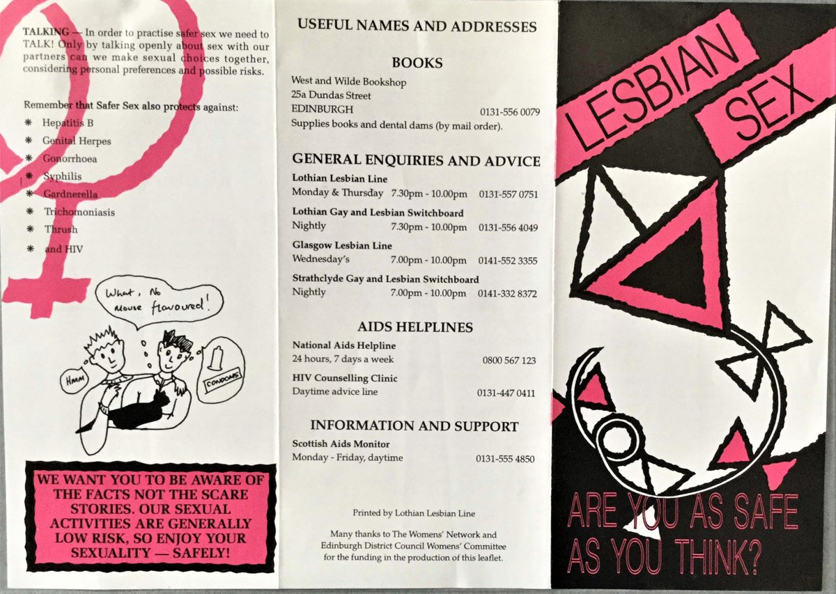 Day 6  #LGBTHM21   &  #Caturday so lets see cats used to add humour to  #queer women's sexual health lit. Lothian Lesbian Line's 'Lesbian Sex, are you as safe as you think?' featured one imagining mouse flavoured condoms & Dykenosis Nov 96 'New Labia, New Danger?' one lazing on a bed.