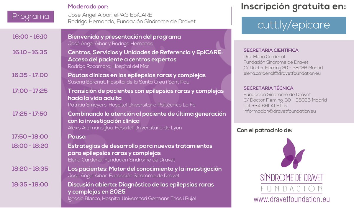 FundacionDravet's tweet photo. Apunta en tu agenda ✍ Conferencia online 🖥

“Epilepsias Raras y Complejas: Sumando la Investigación Clínica con las Organizaciones de Pacientes”

📅Viernes 19 de febrero de 2021
🕓De 16 a 19 hora española

Inscripción gratis en 👉 https://t.co/F9qymop9M5 👈

RT para difundir‼️ https://t.co/ch0Z7JDsnO