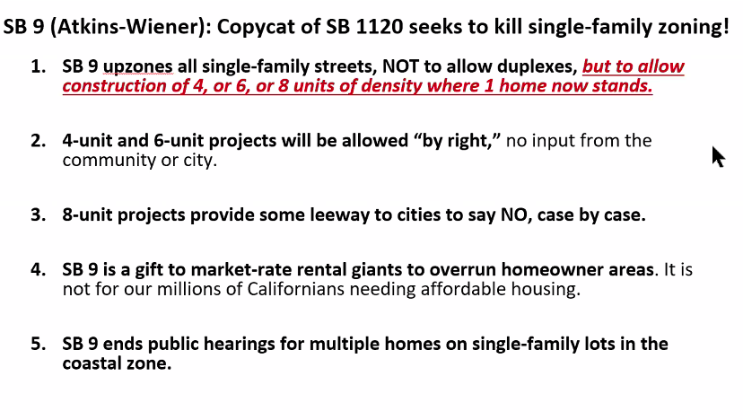 Now onto Rick Hall's presentation on SB9 & 10.The classist language here "market-rate rentals overrunning homeowner areas" is so incredibly transparent and gross