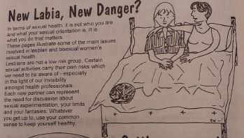 Day 6  #LGBTHM21   &  #Caturday so lets see cats used to add humour to  #queer women's sexual health lit. Lothian Lesbian Line's 'Lesbian Sex, are you as safe as you think?' featured one imagining mouse flavoured condoms & Dykenosis Nov 96 'New Labia, New Danger?' one lazing on a bed.