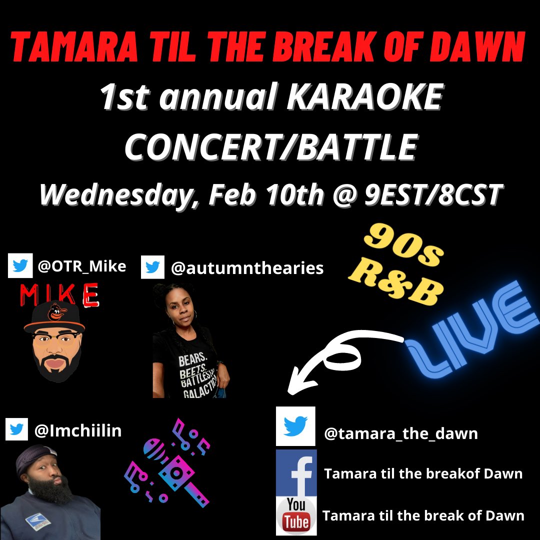 tamara_the_dawn's tweet photo. I wonder who’s gonna be able to put “Tamara til the break of Dawn #Karaoke Battle Champ” in their bio 🤔😂 @AutumnTheAries @Imchiilin @OTR_Mike
.
Anywho... hop on the live & vote for your fav 👇🏾
.
#Tamaratilthebreakofdawn #litlifepodcast #chiilinwithjoosepod #offtherecordpodcast https://t.co/y9aBw6dtUk