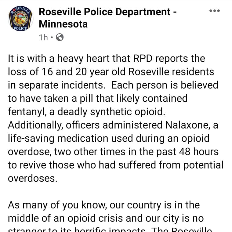 BoldRecovery's tweet photo. For additional details, please see the following press release:
https://t.co/tPPRA2kG6B Roseville Police Department - Minnesota #StopOverdoseDeaths #CarryNarcanNow #StevesLaw https://t.co/UcHcYzy6fZ