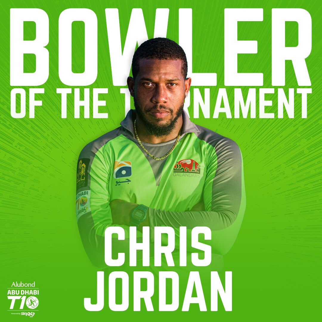 Bowler of the Tournament, <a href="/CJordan/">Chris Jordan</a> 👏

#AbuDhabiT10 #inabudhabi