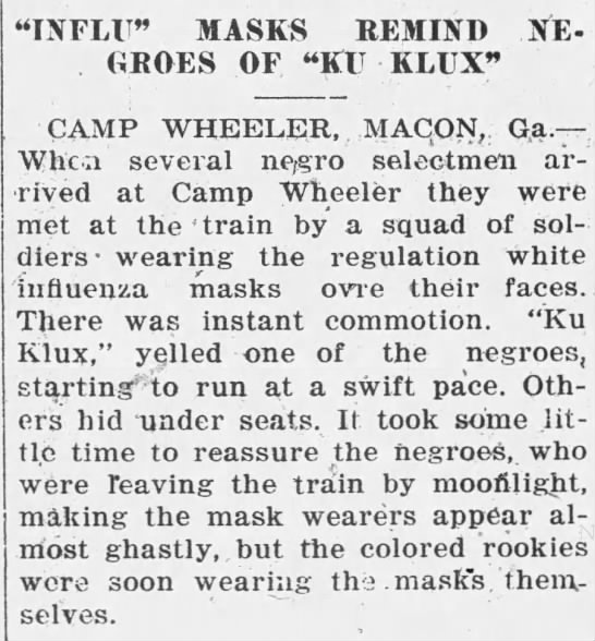 The connection people saw between the Ku Klux Klan and masks is stark. (Appleton Post Crescent, 11/8/1918)(Appleton Post Crescent, 12/18/1918)