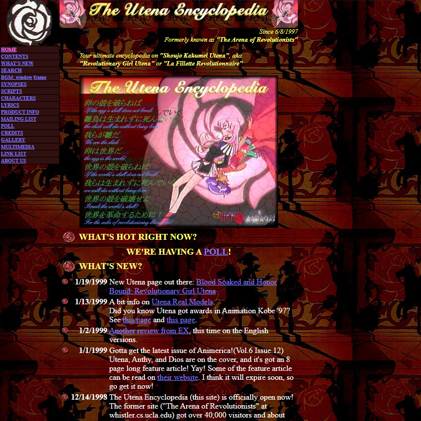 The Utena Encyclopedia was a thorough and truly astounding website for the time, and focused especially on translations. When the site came down, I trawled for the series scripts and hosted them here:  http://ohtori.nu/scripts/ , out of worry the wayback machine wouldn't be kept up.