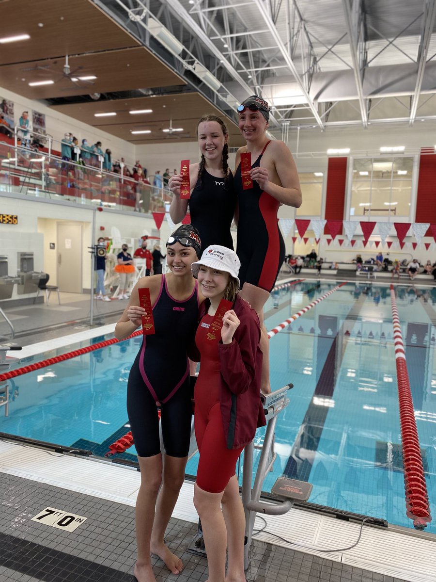 mccutcheonmavs's tweet photo. ⁦@MavSwim_Dive⁩ knocked 3 seconds off their seed time to earn 2nd place in the 200 Free Relay, moving the Mavs into 3rd place overall #MavPRIDE https://t.co/ZMwGrbeoFT