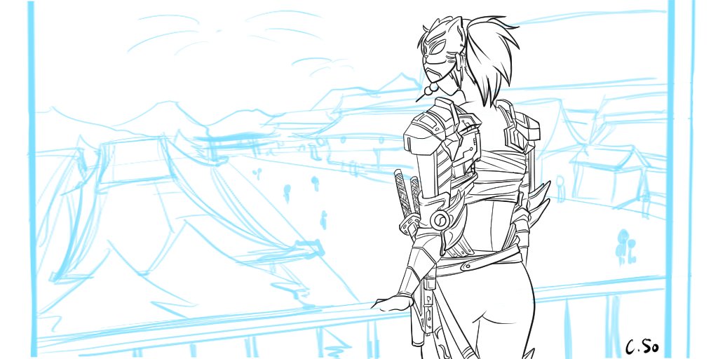 oheider's tweet photo. A WIP for funsies. I call this piece "A View from Hachiko Hotel." Kudos to you if you can guess my character's armor set here lol. https://t.co/F9FSNKvCqB