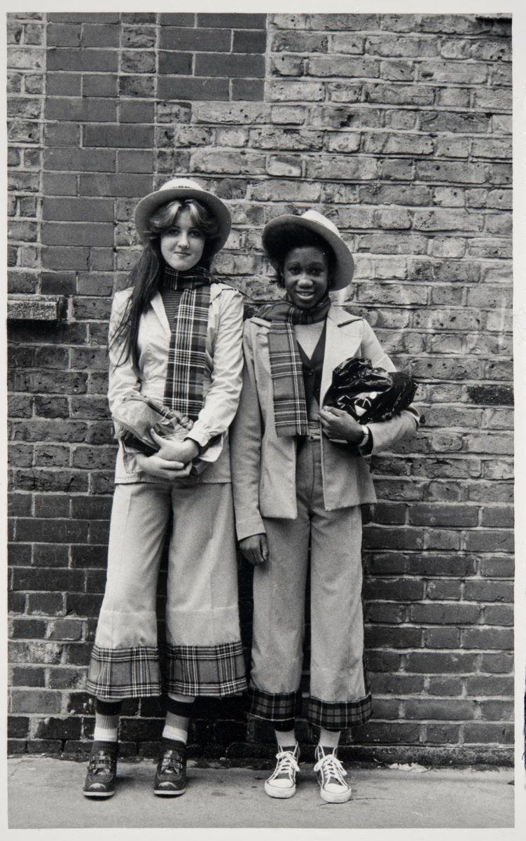 No one is born racist .Two Bay City Roller fans outside the Hammersmith Palais, 1976.Photo Al Vandenberg .H/T  @desdelboy  