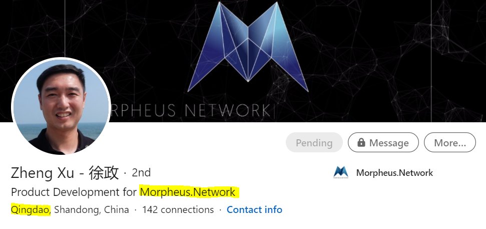3/ There are hints all over and these connections definitely make sense to me.With China's connection echoing loud + some great research by the  $MRPH community, they found a 2018 post from the  $MRPH CEO with "Zheng Xu" & "Hui Zhang".Here's the tweet:  https://twitter.com/danmorpheusceo/status/1052956995257593857?s=21