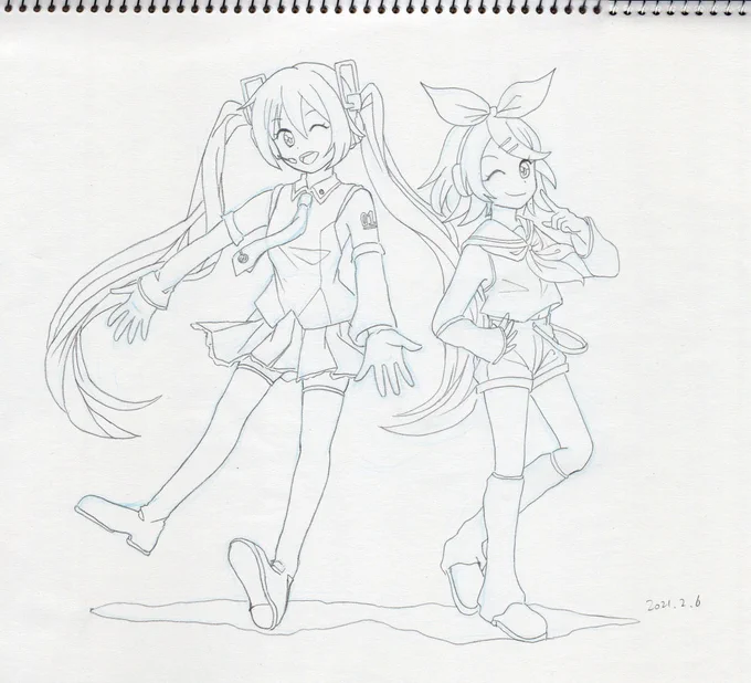 昨日の練習絵を晒します。そういえばボカロ描いたことなかったなぁと思いながらメインの二人を。#イラスト練習 #絵練習 #初音ミク #鏡音リン 