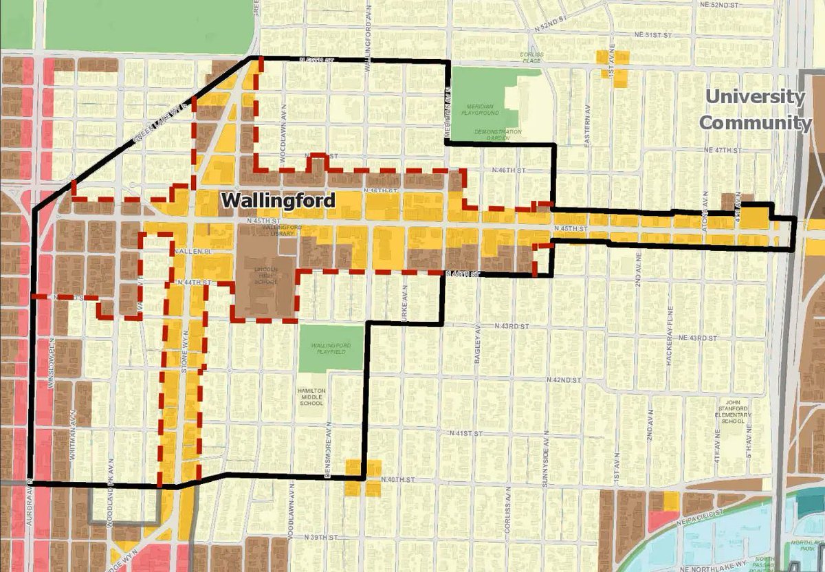 should come as no surprise that the same people that tried to get the council to completely adjust the boundary of the wallingford urban village (red line = proposed contraction) so single family zoned land wouldn't exist within it, are supportive of this https://www.theurbanist.org/2018/08/15/urban-village-boundary-contractions-no-thanks/