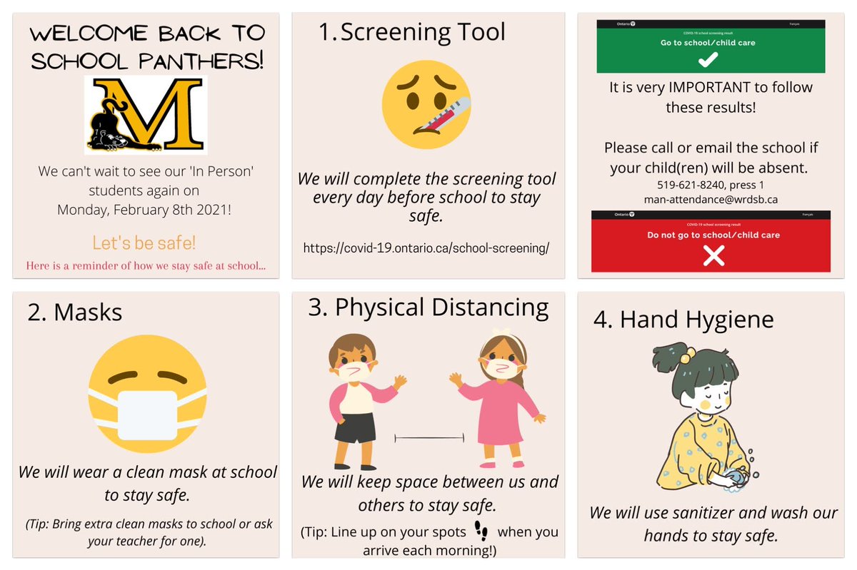 manwrdsb's tweet photo. Our 'In Person' students will return to our physical school on Monday, February 8th, 2021! We are very excited to see your smiling eyes! 😷 Here is a reminder for how we will keep each other safe! Please return your device on Monday (and charger too) - if you borrowed one!💻 🐾❤ https://t.co/JZl0PeGRyM