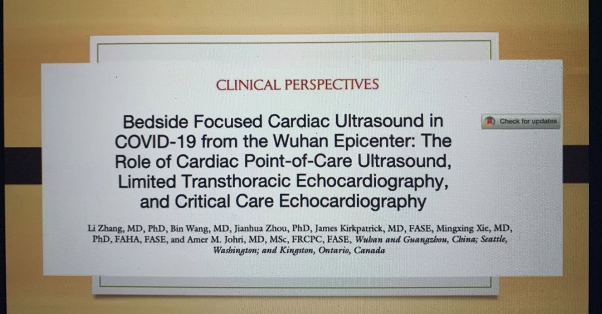 HeartDocSharon's tweet photo. Awesome presentation from @amerjohri @queensu reporting on #EchoFirst findings in #COVID19 spanning the first patients in Wuhan to recent case series reports, and central role of #POCUS, future applications of #AI, #teleguidance @westernu @sabede ~2/3 COVID in-pts have🫀findings https://t.co/jfE6E7BQ9O