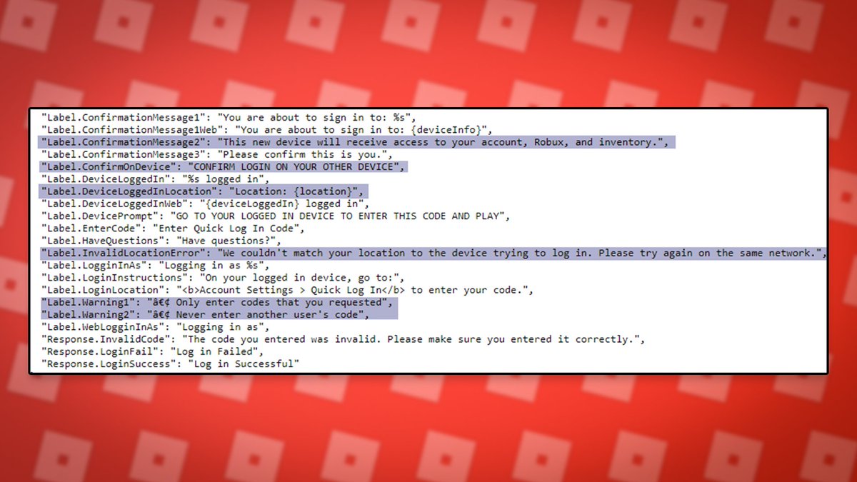 RBXNews on X: Some interesting strings have been found relating to a Roblox  Quick Login system. It looks as if users will be sent a code to an  already logged-in device to