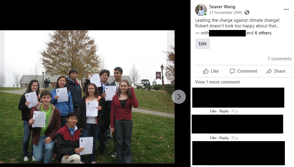 I've been set on making climate change + enviro my life's work for the majority of the time I've been alive. Started a climate student group in 2nd yr of high school, here we are 4th yr:(holding sign-up forms for teachers/parents to source home power from renewables) (2)