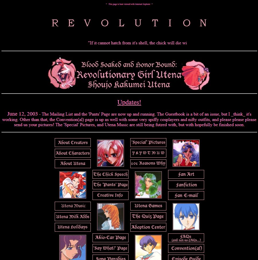 Where else did one go on the internet back then? One of the big websites of the era was Blood Soaked and Honor Bound. Don't let the name fool you, it was primarily a humor website. It went up in 1999 and was updated through 2003. It's somehow still up:  https://www.angelfire.com/darkside/bshb/&nbsp;