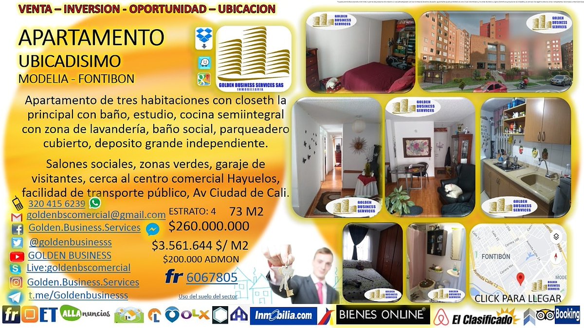 GOLDENBUSINESSS's tweet photo. VENTA APARTAMENTO HAYUELOS FONTIBON
https://t.co/s7uI2cENer
FOTOS Y MÁS EN DROPBOX
https://t.co/h7M7suO5ci
Contacta nuestros asesores:
https://t.co/P4Ty2KIJ28
https://t.co/1khatjISMM https://t.co/KZzEuOhkVy