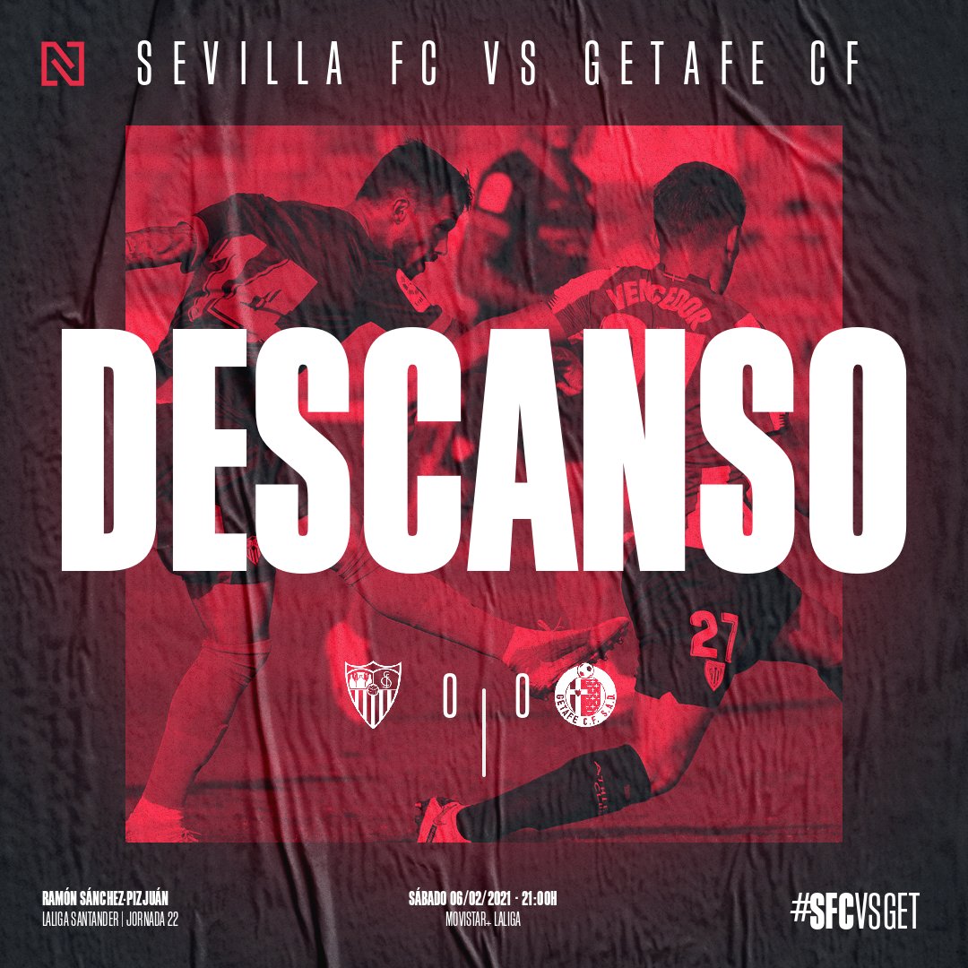 BigDataSFC's tweet photo. 0 #SFCvGET 0 | DESCANSO. Dos penaltis no pitados, Nyom que debería estar en la calle y un gol del Sevilla anulado por dudosa mano. Martínez Munera MVP del Getafe en la primera parte sin goles. [46'] https://t.co/QrnTdweInU