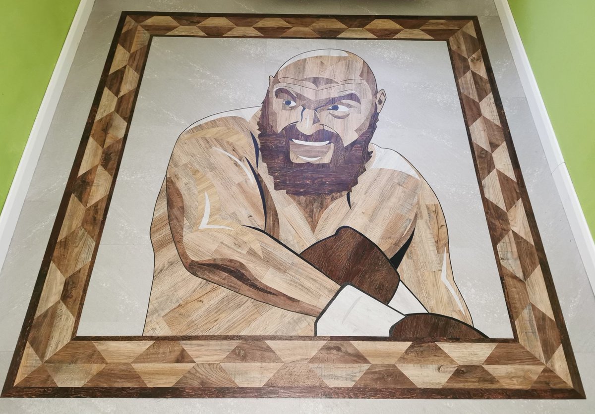 RFCflooring's tweet photo. A tribute to the one and only @Tyson_Fury ��🥊👊

This is a one off, hand cut design made from Polyflor Camaro LVT flooring

Any design is possible with LVT flooring, if you can imagine it, I can create it!
@polyflorltd Camaro @ARDEXUK CL screed and @f_balluk F46 products used https://t.co/HNX3V5C0z1