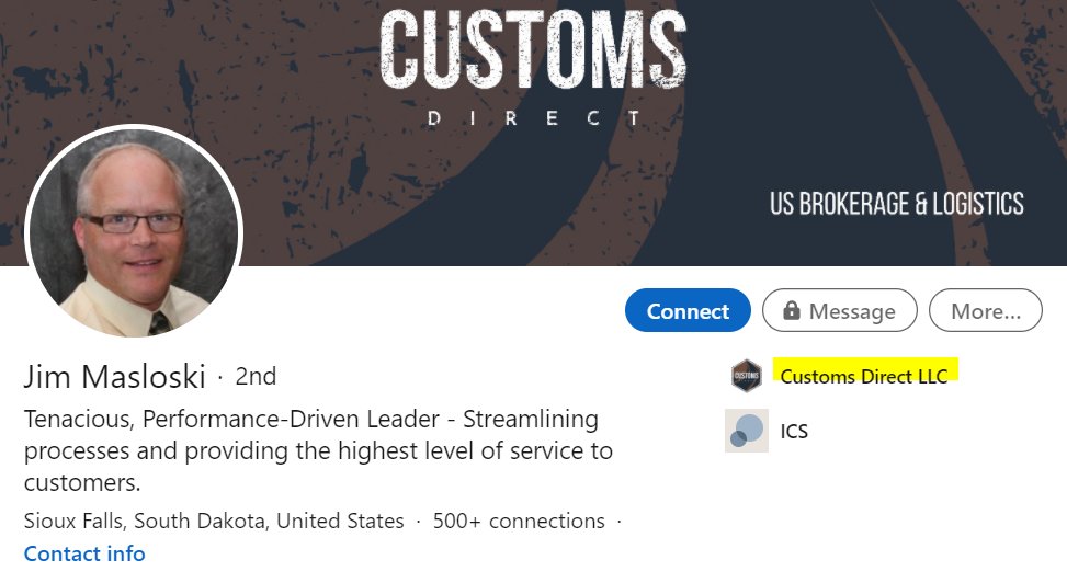 9/ In thread #8 above, I highlighted a name - Jim Masloski and a company - Customs Direct LLC.Jim, is the owner of Customs Direct, a full-service international trade broker, focused on getting international goods to their destination as efficiently and effectively as possible.