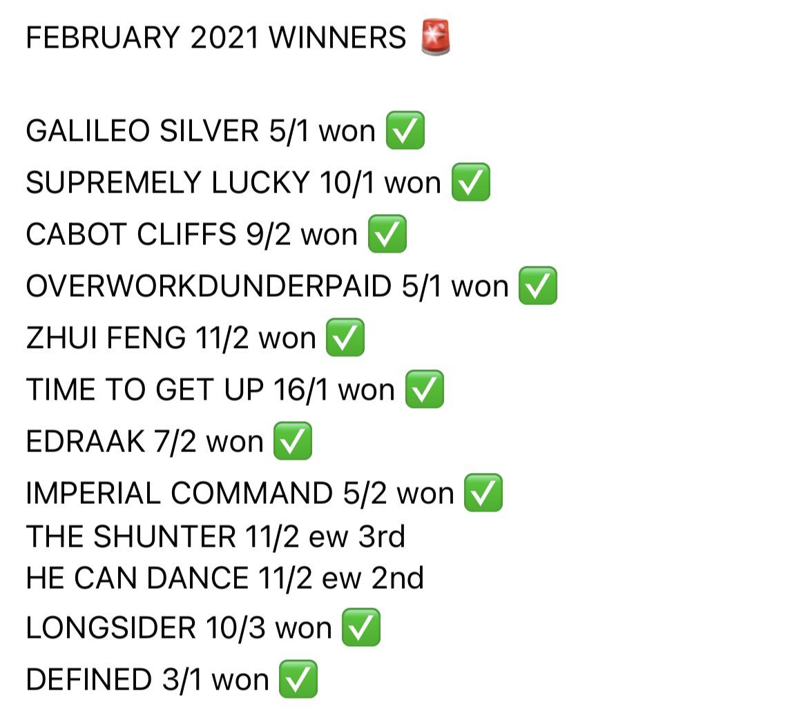 TAKracingadvice's tweet photo. 🚨 FEBRUARY FREE SUBSCRIPTION GIVEAWAY 🚨

We’ve started off Feb in 🔥 form with 10 winners from 19 selections!! We stand at +40.98 points clear profit

So I’m going to give away 3 subscriptions

Just LIKE and RETWEET this post and I will randomly select winners tomorrow 👍 https://t.co/WSBoWjsC4u