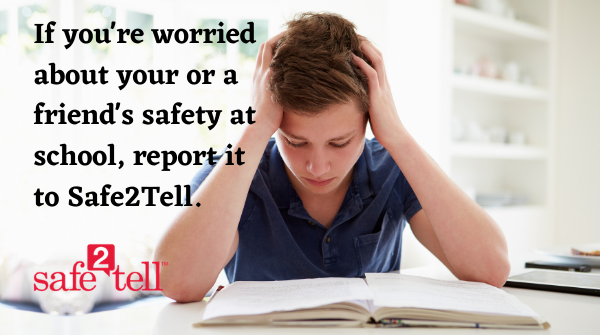If you are concerned about your or a friend's safety, report it to Safe2Tell. We're available 24/7 for you to anonymously report your safety concerns at safe2tell.org, 1-877-542-7233, or on our free app. 

It's OK to ask for help.

#Safe2Tell