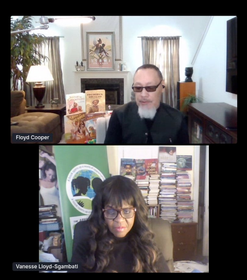 90secondnewbery's tweet image. Listening to @floydcooper4 with Vanesse Lloyd-Sgambati,
Founder of the African American Children’s Book Project @AACBookProject! #aacbookfair app.hopin.com/events/29th-an…