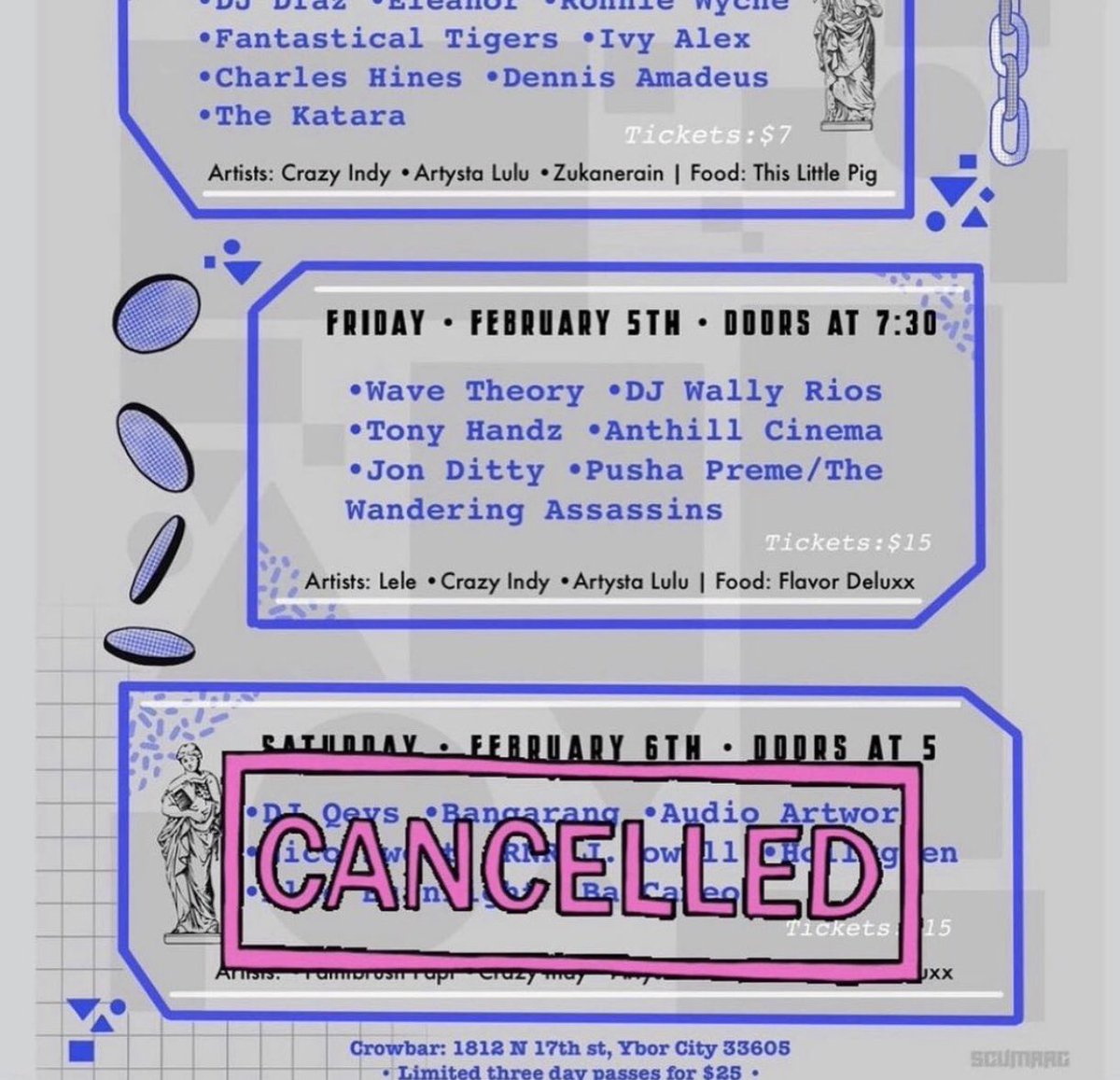 Due to safety conditions in Ybor and <a href="/CityofTampa/">City of Tampa</a> in general, tonight’s show is cancelled. Help us out <a href="/JaneCastor/">Jane Castor</a> to keep #Tampa #SafeAndSound.