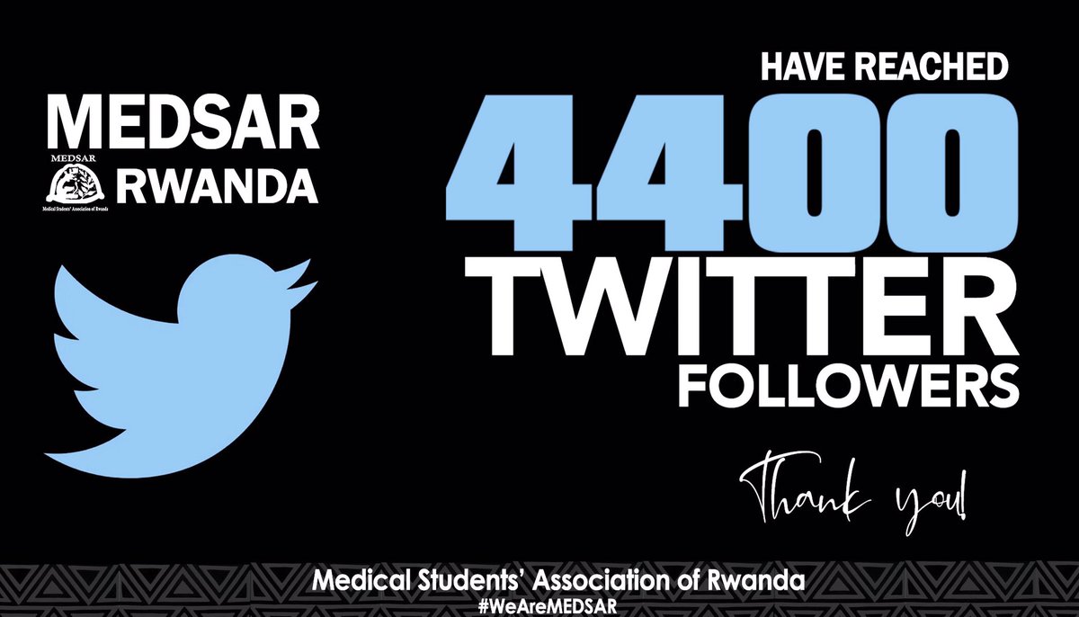medsar_rwanda's tweet photo. Thank you to all our #Twitter followers! 

We are honoured to being a channel for Rwanda medical students to be involved in activities that promote health, representing and empowering future doctors of Rwanda.

Keep following us for more! https://t.co/KY5qQMv9Mt