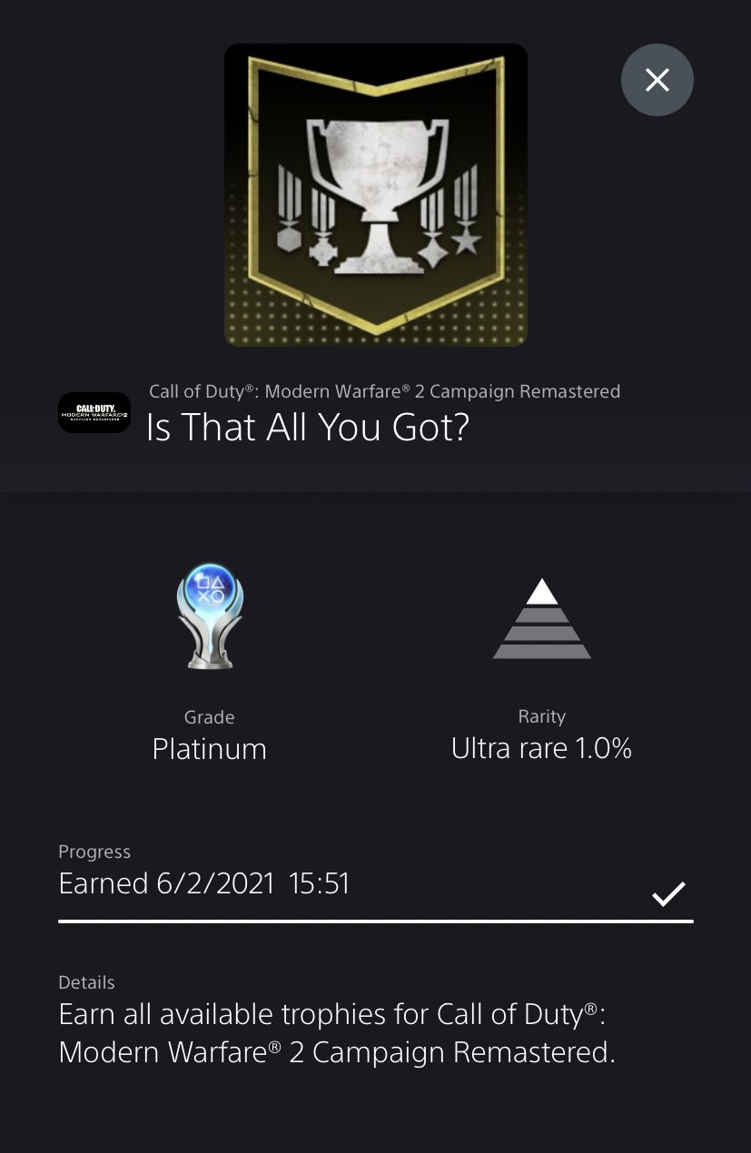 S-K-plays on Twitter: "#40 Modern Warfare 2 🏆 Is That All You Got? 9 months late first COD platinum 🏆 The the master trophy is an absolute nightmare