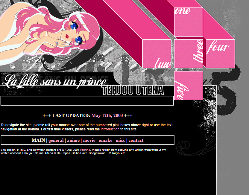 This copy of it is fairly stable with lots of links and workable subshrines:  https://web.archive.org/web/20030205131429/http://utena.net/PS. Oh god I forgot about Sympathy for the Devil i'm dead why did I start thisPPS. The Utena shrine is backed up on  http://ohtori.nu&nbsp;:  http://utena.ohtori.nu/&nbsp;