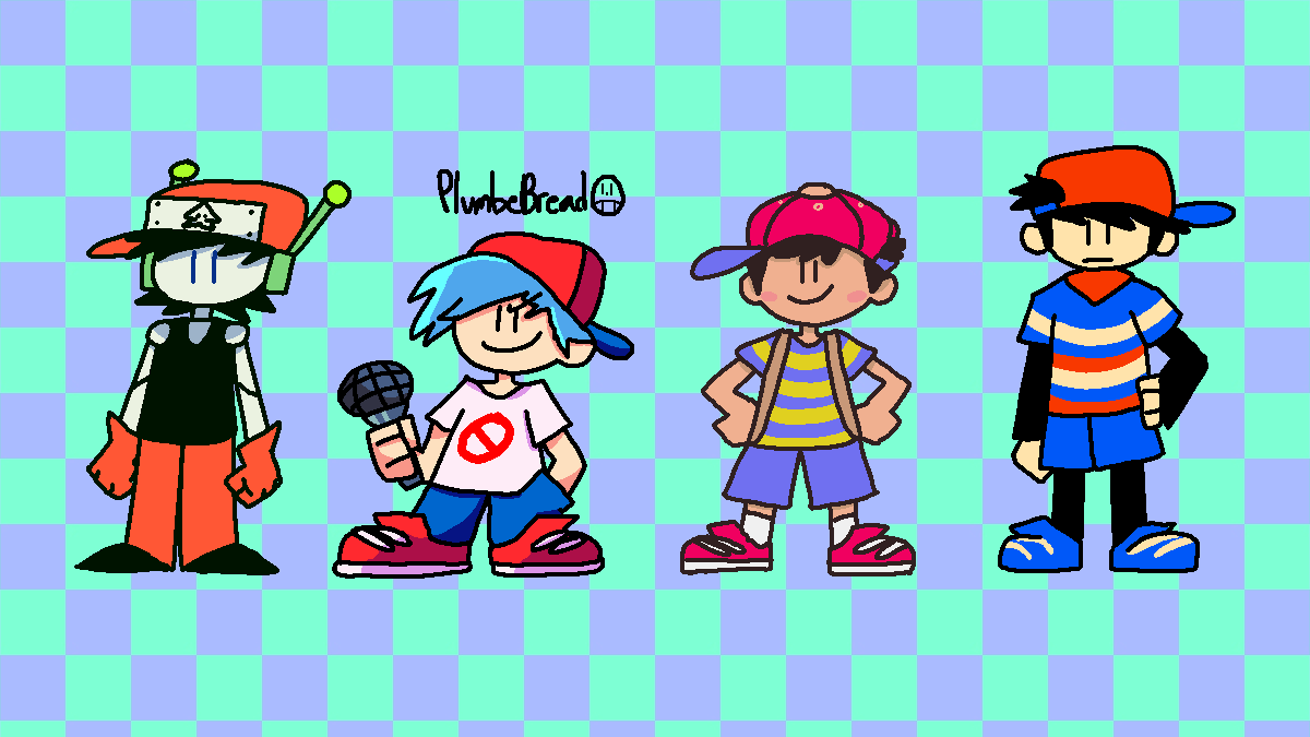 PlumbeBreadART's tweet photo. Cool guys in red hats.
#EarthBound #fridaynightfunkin #CaveStory https://t.co/o72arCu884