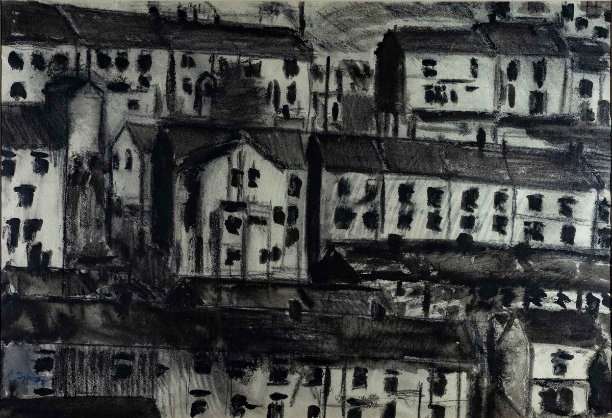 orielqnarberth's tweet photo. Current exhibition- a mini #retrospective of #PeterSpriggs's paintings from 1980s concerned with #architectural themes. late nineteenth century / early twentieth century industrial and urban buildings in #Cardiff and the #RhonddaValley. #artoftheday #welshartweek #welshartists https://t.co/L1Fg648tuZ