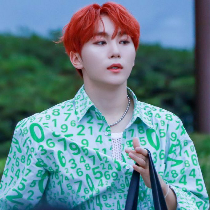 seungkwan with red hair; a thread