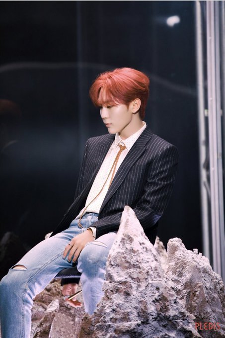 seungkwan with red hair; a thread