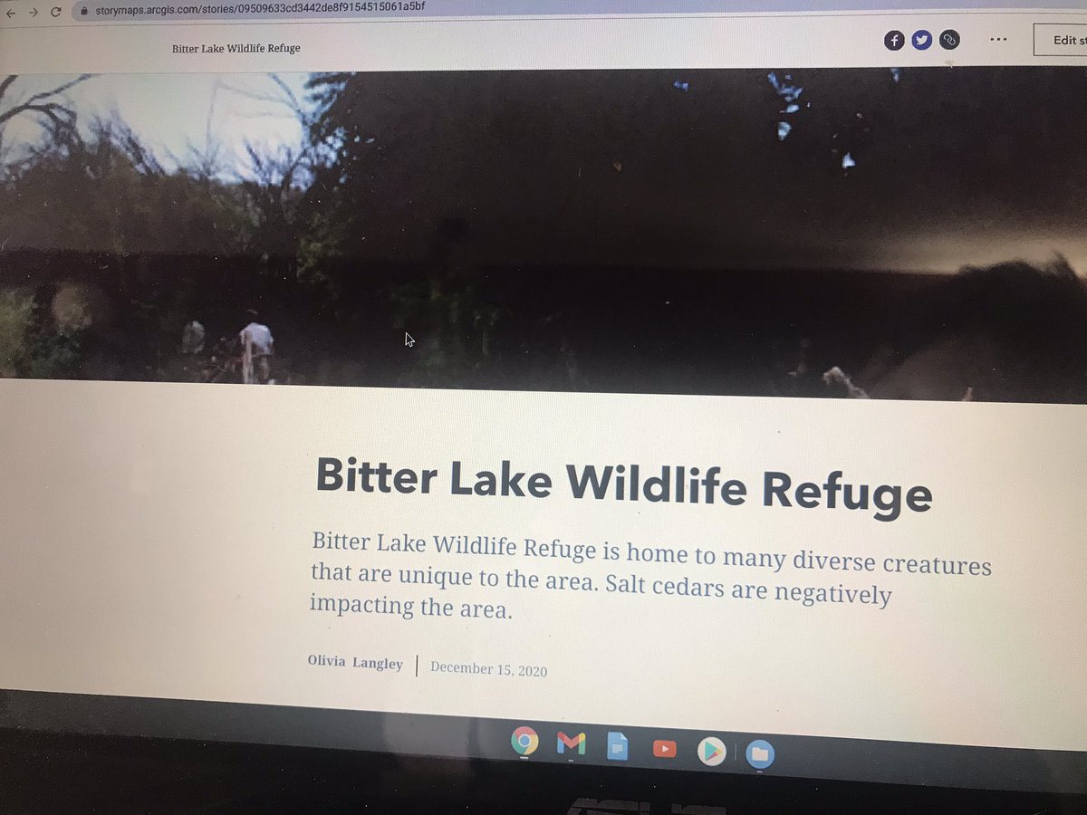 GeoMapMAKERS's tweet photo. Congrats @oliviaalangley on a great #BitterLakeWildlifeRefuge #PBL presentation for @GeoMapMAKERS #GeoMakerInstitute @GJMakerspace Excited to see where this #climatechange project leads to. @ArcGISStoryMaps @tinkercad @NatGeoEducation #ThatsGeography #4thgradeSTEM #TeacherStrong https://t.co/FDDdZPiTYj