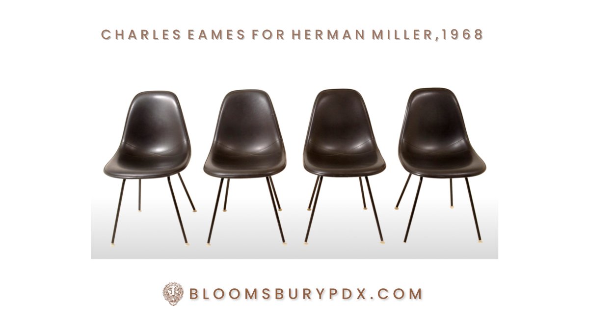 Set of 4 Black Fiberglass Shell Chairs, Charles Eames for Herman Miller, 1968
  
BloomsburyPDX.com
  
#chairs #eames #charleseames #hermanmiller #1960s 
#midcenturymodern #eameschairs #furnituredesign #midcenturyhome #mcm #interiordesign #interiors #sit #seating #decor #pdx