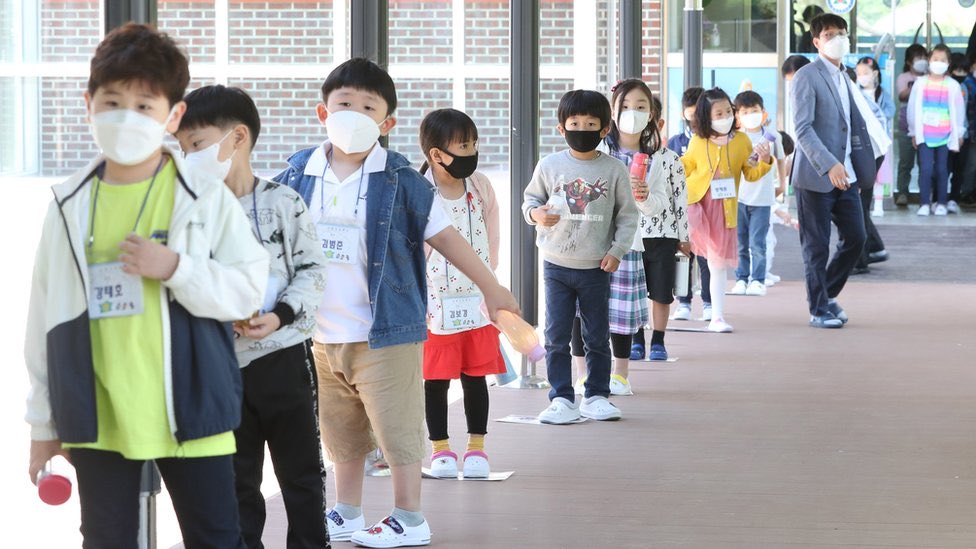 Young children wearing masks in South Korea.  #bced  #bcpoli