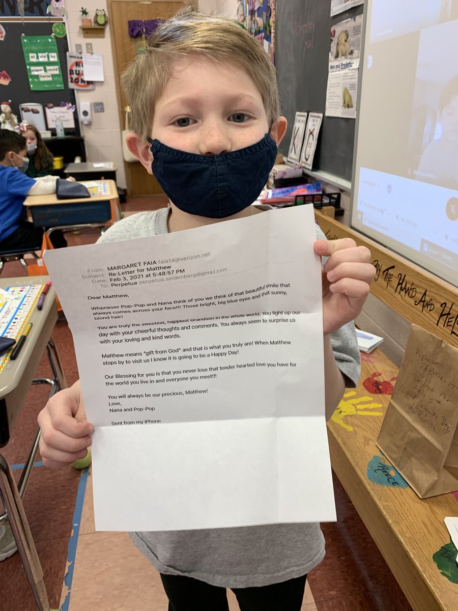 Principal_STA's tweet photo. The first graders got a surprise today from their Grandparents!! Some got letters and some received videos! We had a lot of happy tears!! They all miss their Grandparents very much!! https://t.co/khoAi5Pgh4