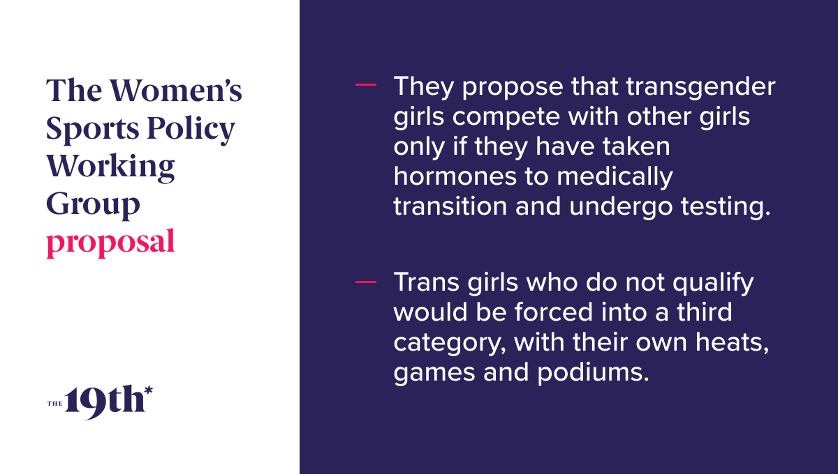 The group criticizes those policies, saying it allows trans girls with "unmitigated" testosterone to enter competitions against their cisgender peers.LGBTQ+ advocates say the group's plan would force trans girls to undergo testing to play school sports.  https://bit.ly/3tzovXF 