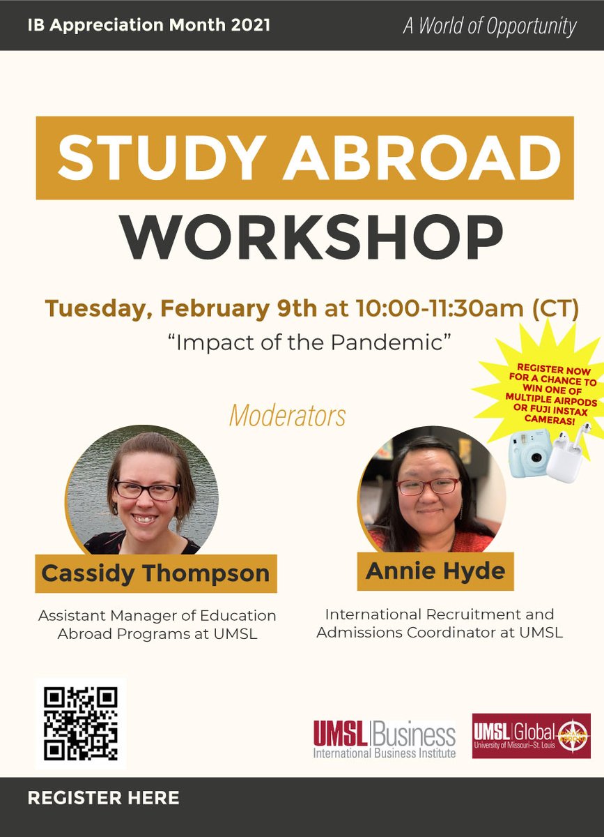 UMSL_IBCC's tweet photo. Study Abroad workshop is coming up this Tuesday, February 9th! 👩🏻‍💻🌍📚 Cassidy and Annie will talk about the Impact of the Pandemic on our Study Abroad programs, new opportunities for international students and study abroad options. Register now: https://t.co/JmdvBWOtWF https://t.co/7WX5lc8hiI